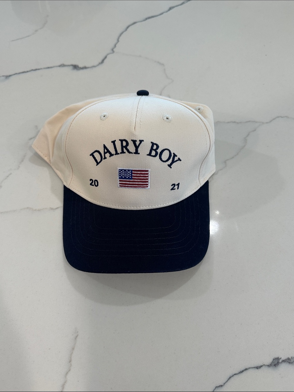 Dairy Boy Two-Tone Baseball Cap 100% Cotton - White & Navy